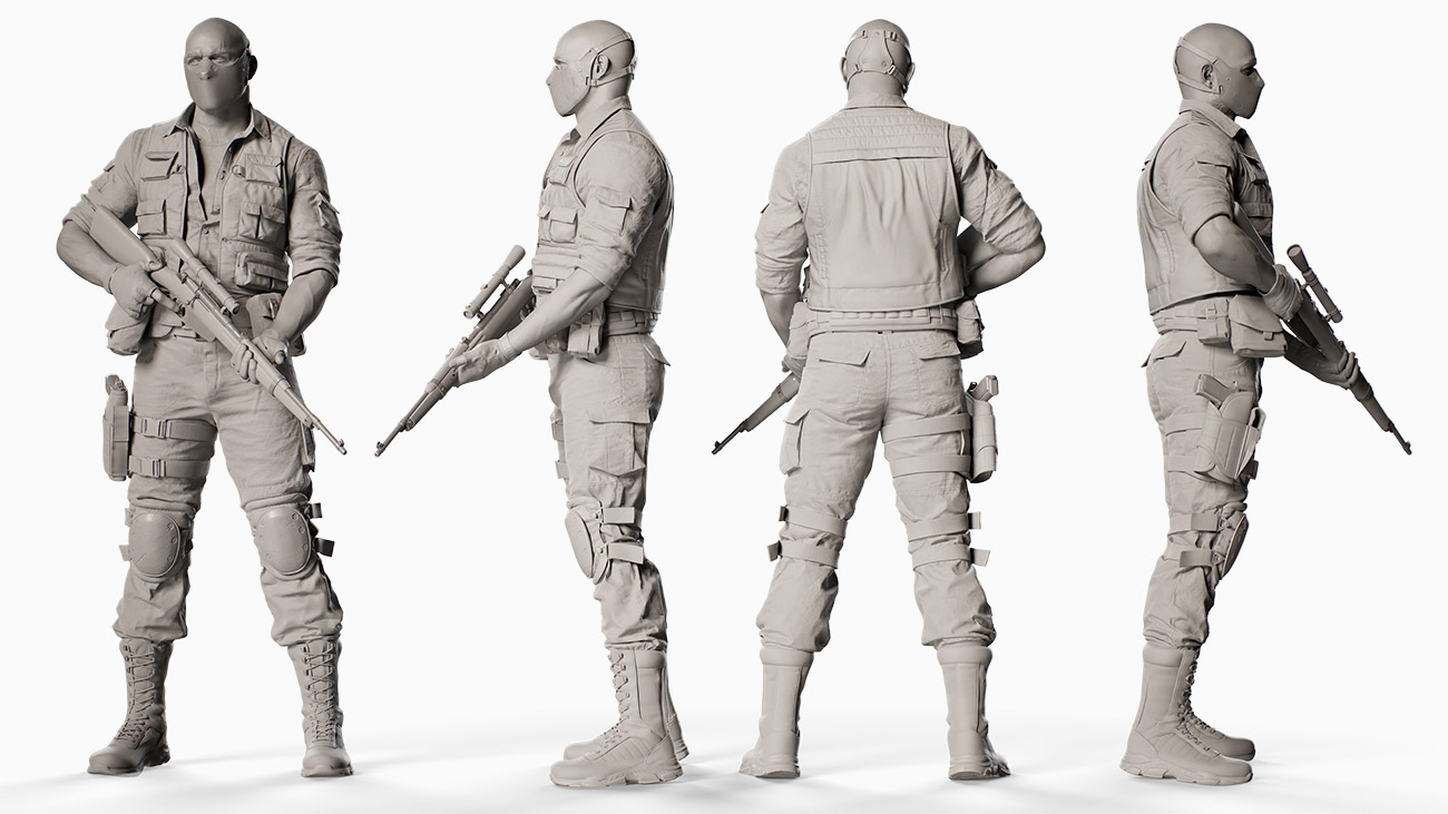 Dynamic pose highlighting the versatility and detail of the game-ready 3D bad guy character model, featuring 16K texture maps and Uncharted style.