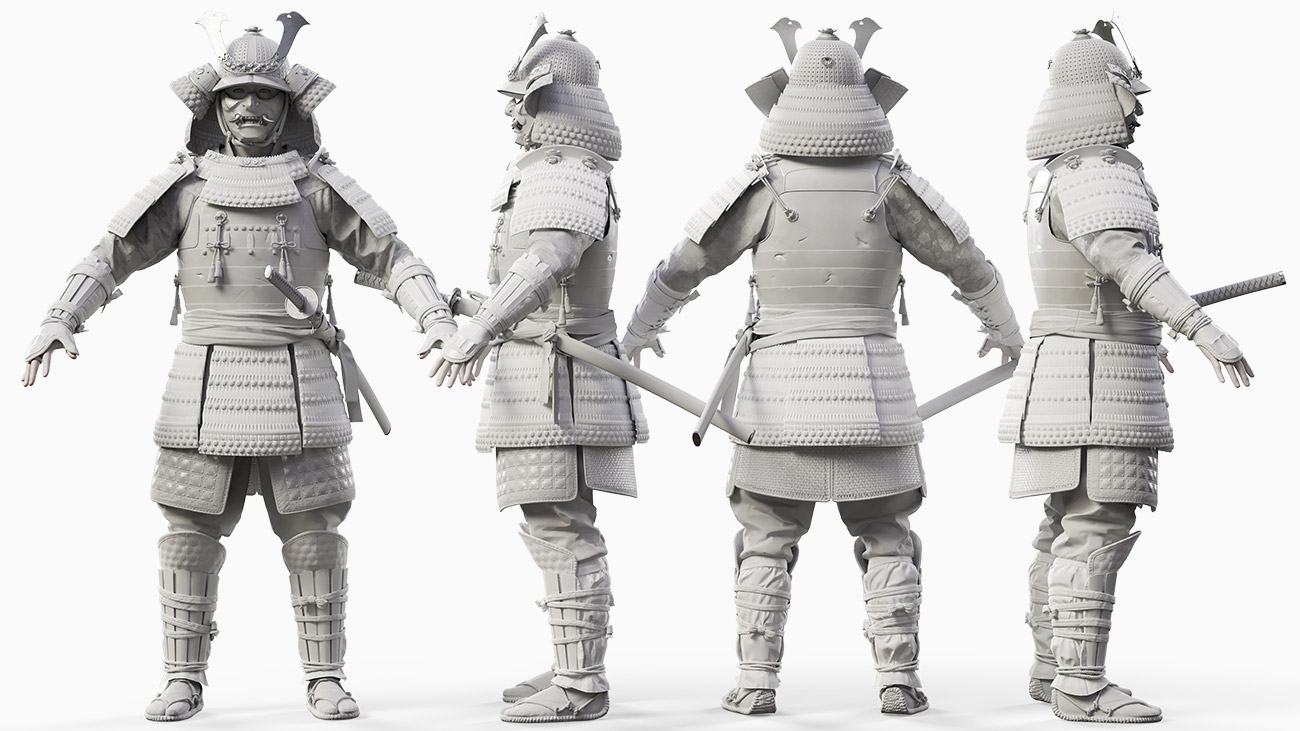 Download realistic low polygon Samurai 3d model