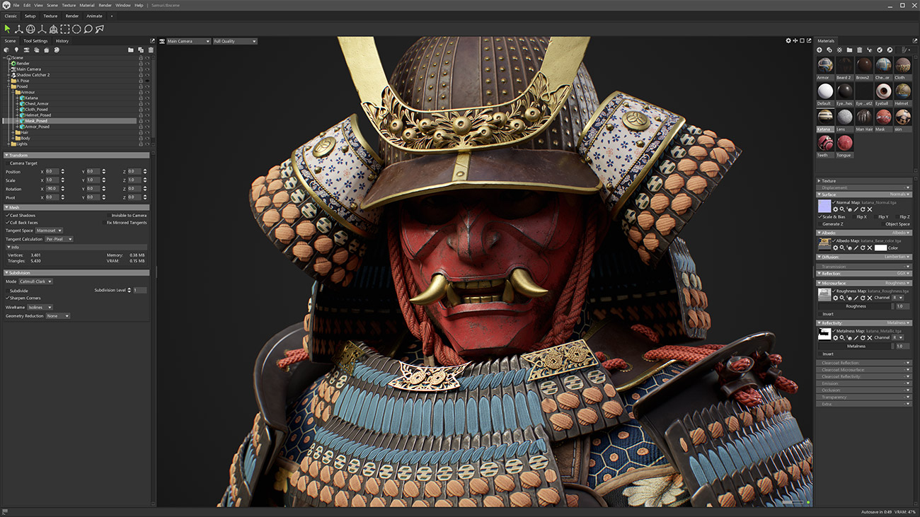 Samurai 3d model rendering in Marmoset Toolbag