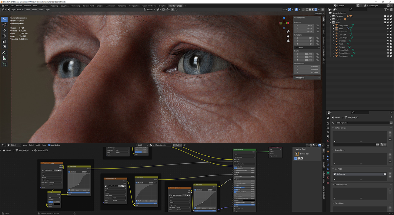 Download blender render scene with skin shader and HDRI lighting