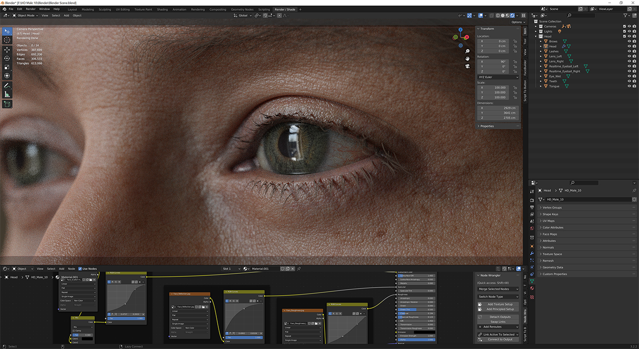 Download blender render scene with skin shader and HDRI lighting