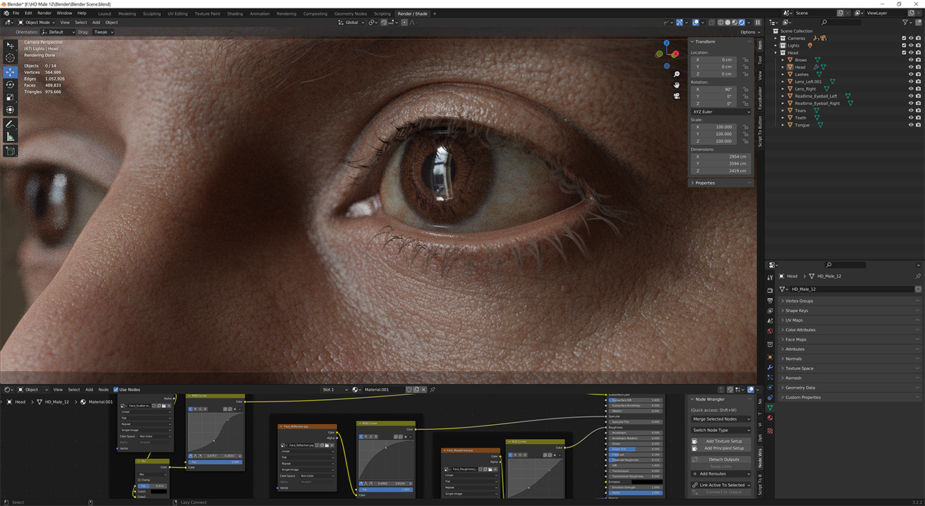 Download blender render scene with skin shader and HDRI lighting