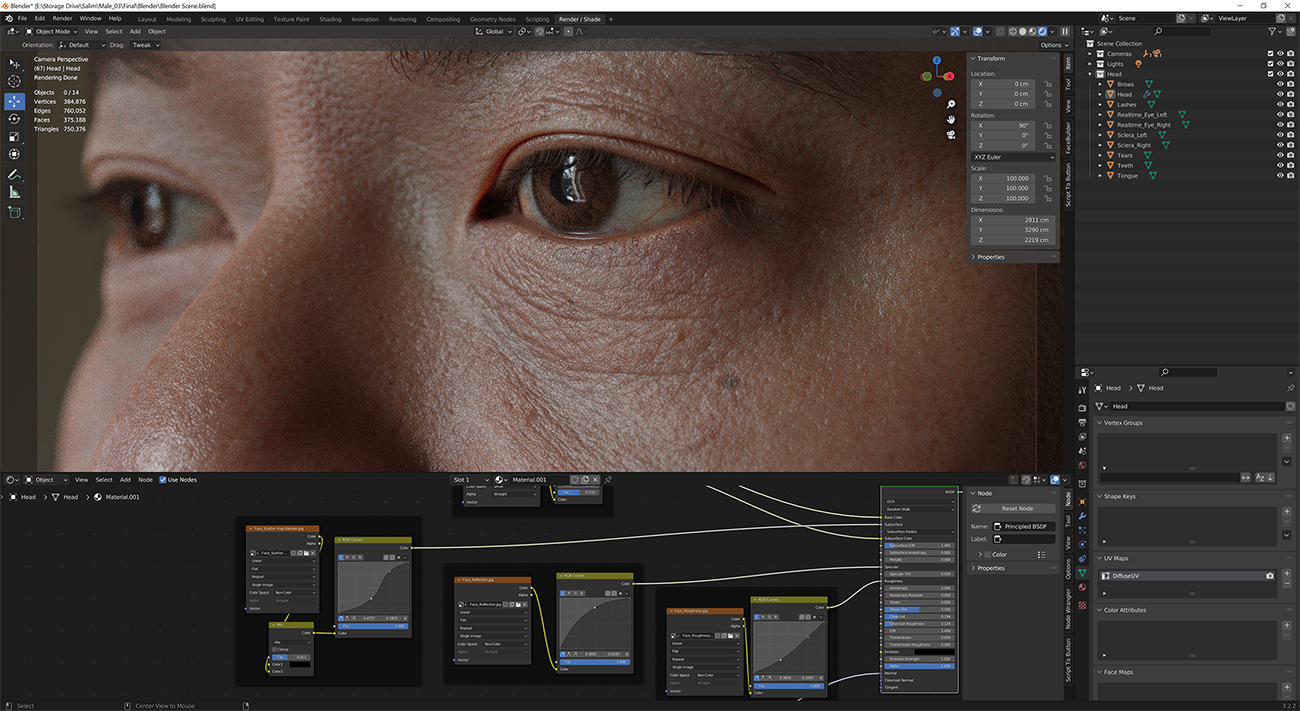 Download blender render scene with skin shader and HDRI lighting