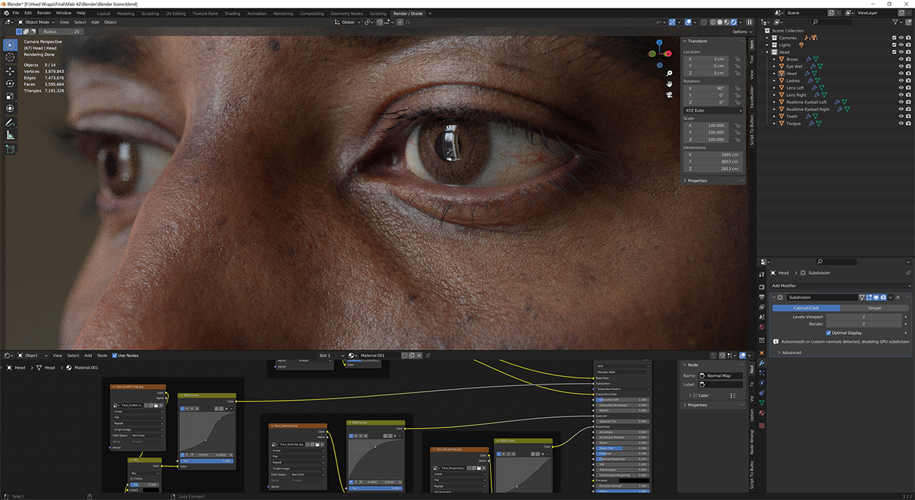 Download blender render scene with skin shader and HDRI lighting