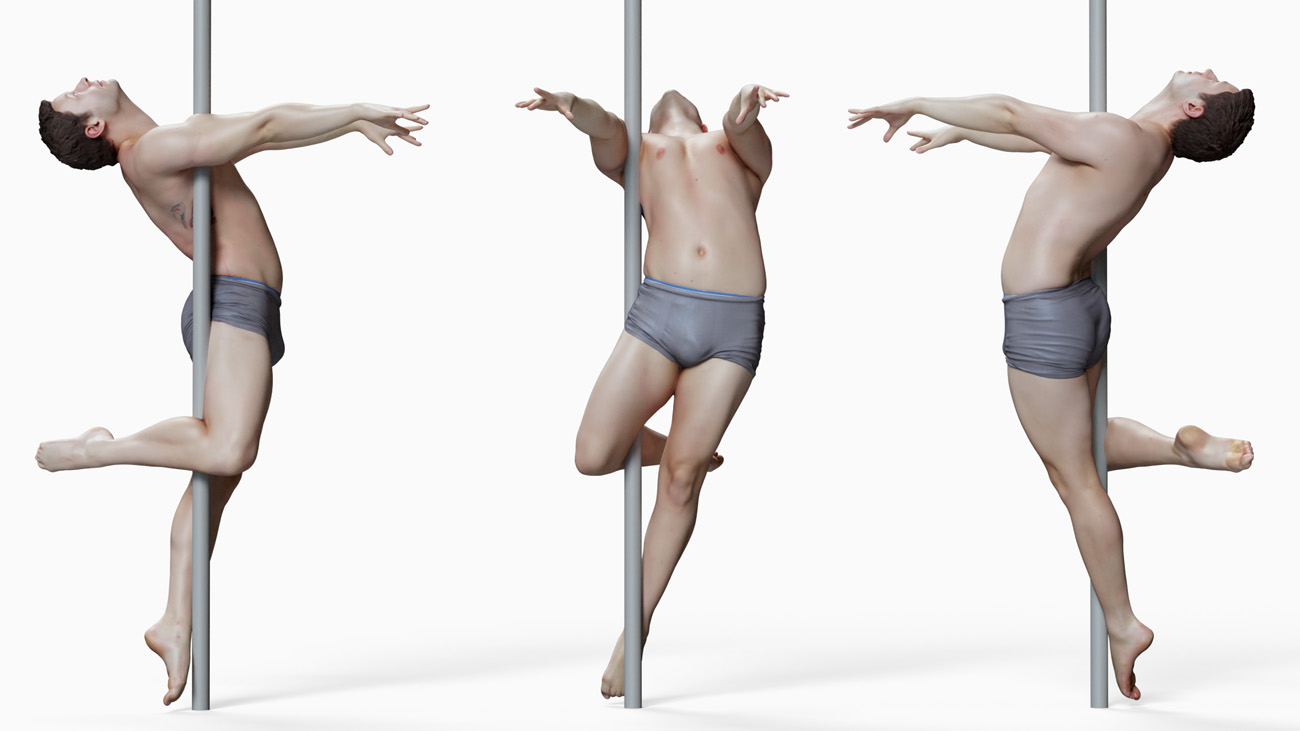 3D model of pole dancer: anatomy reference, download.