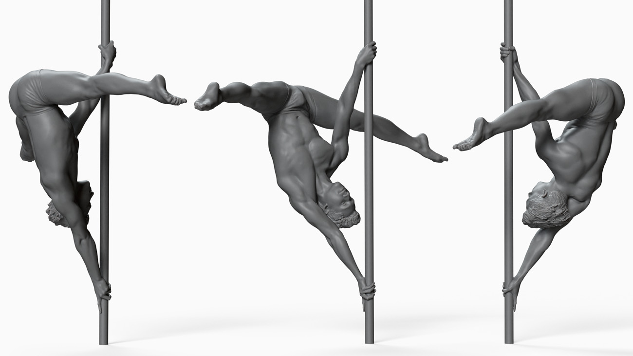 3D model of pole dancer: anatomy reference, download.