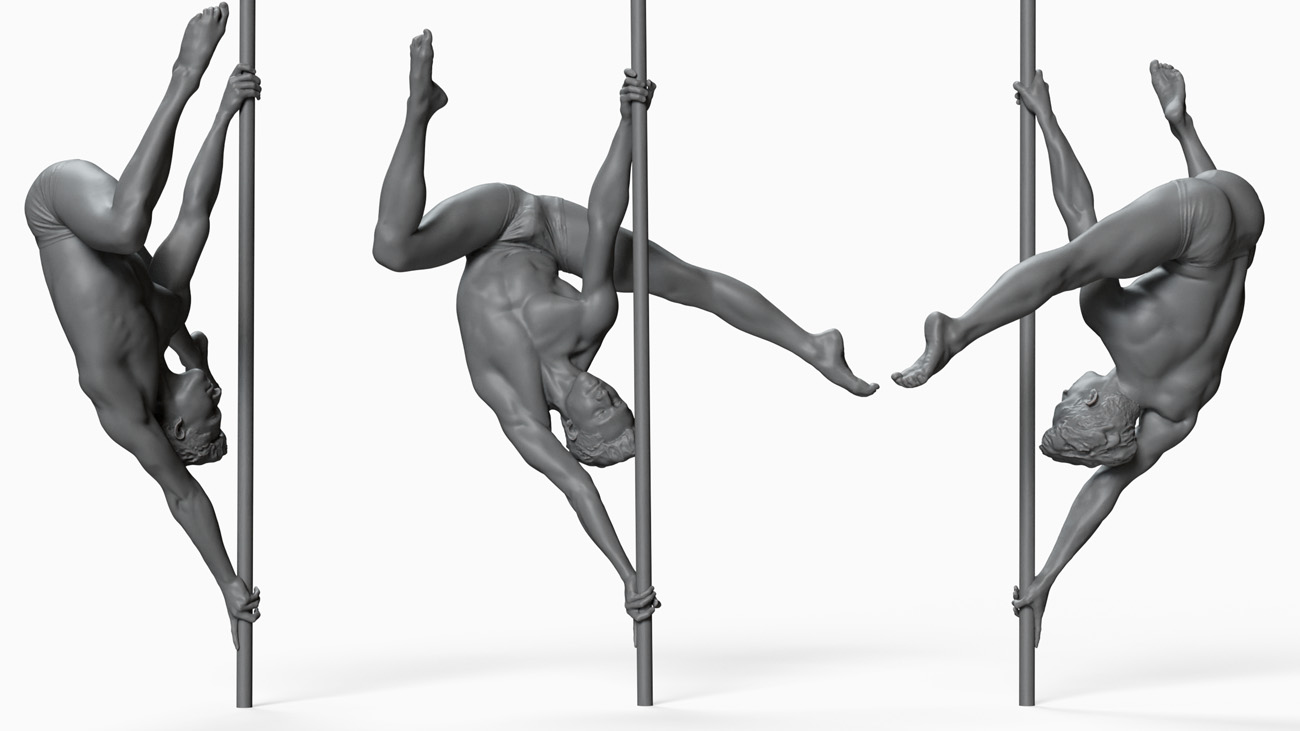 3D model of pole dancer: anatomy reference, download.