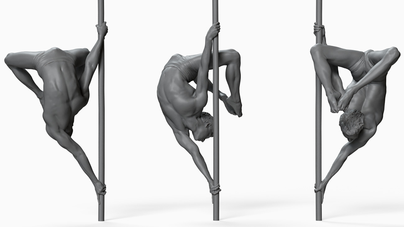 3D model of pole dancer: anatomy reference, download.