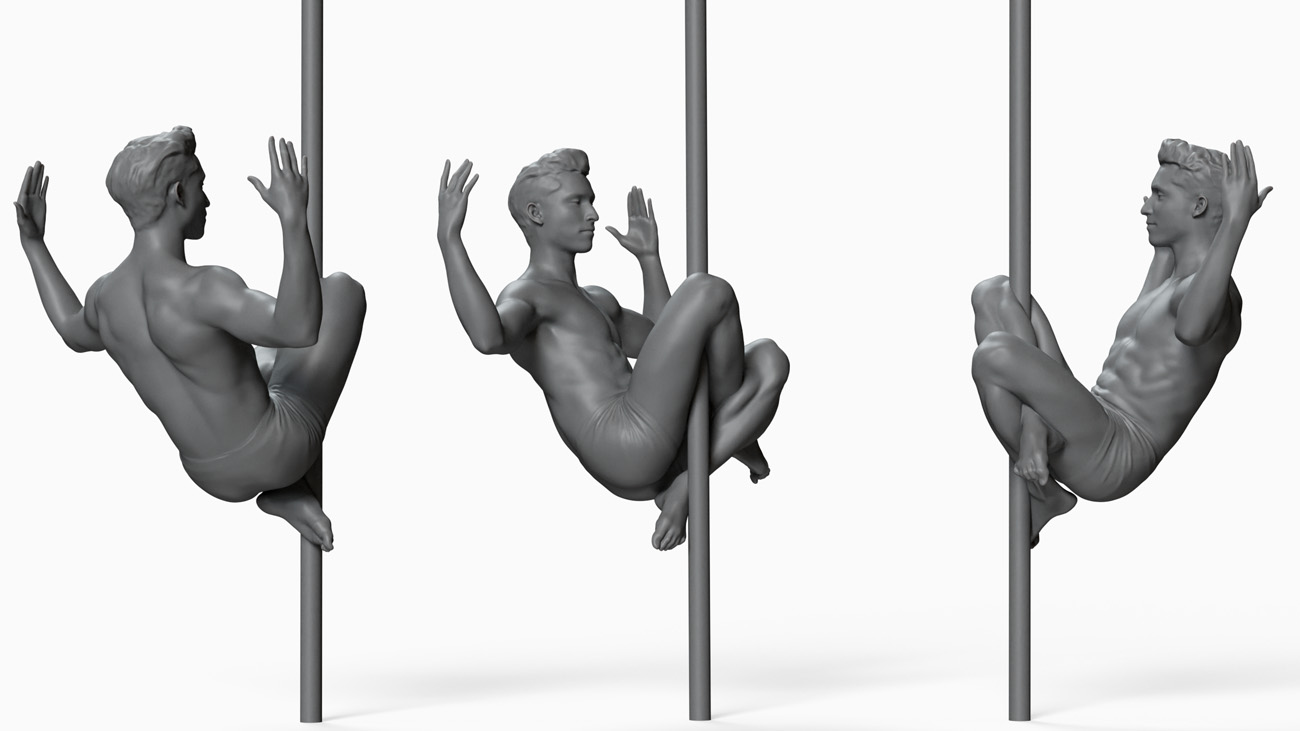 3D model of pole dancer: anatomy reference, download.