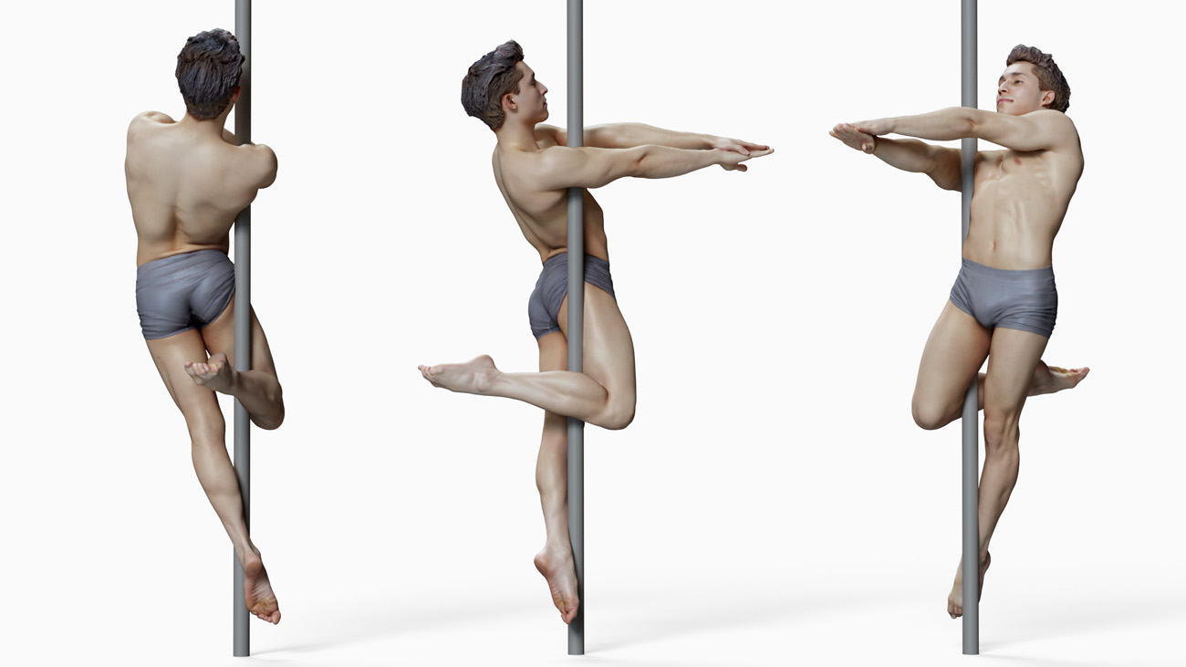 3D model of pole dancer: anatomy reference, download.