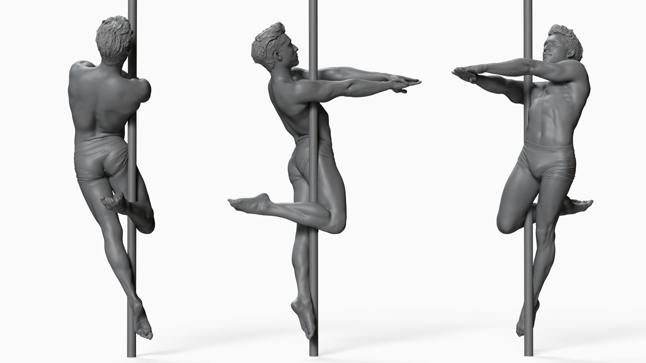 3D model of pole dancer: anatomy reference, download.