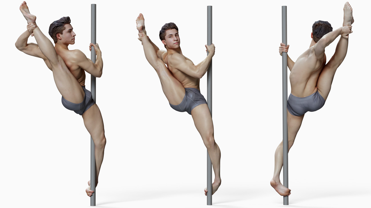 3D model of pole dancer: anatomy reference, download.