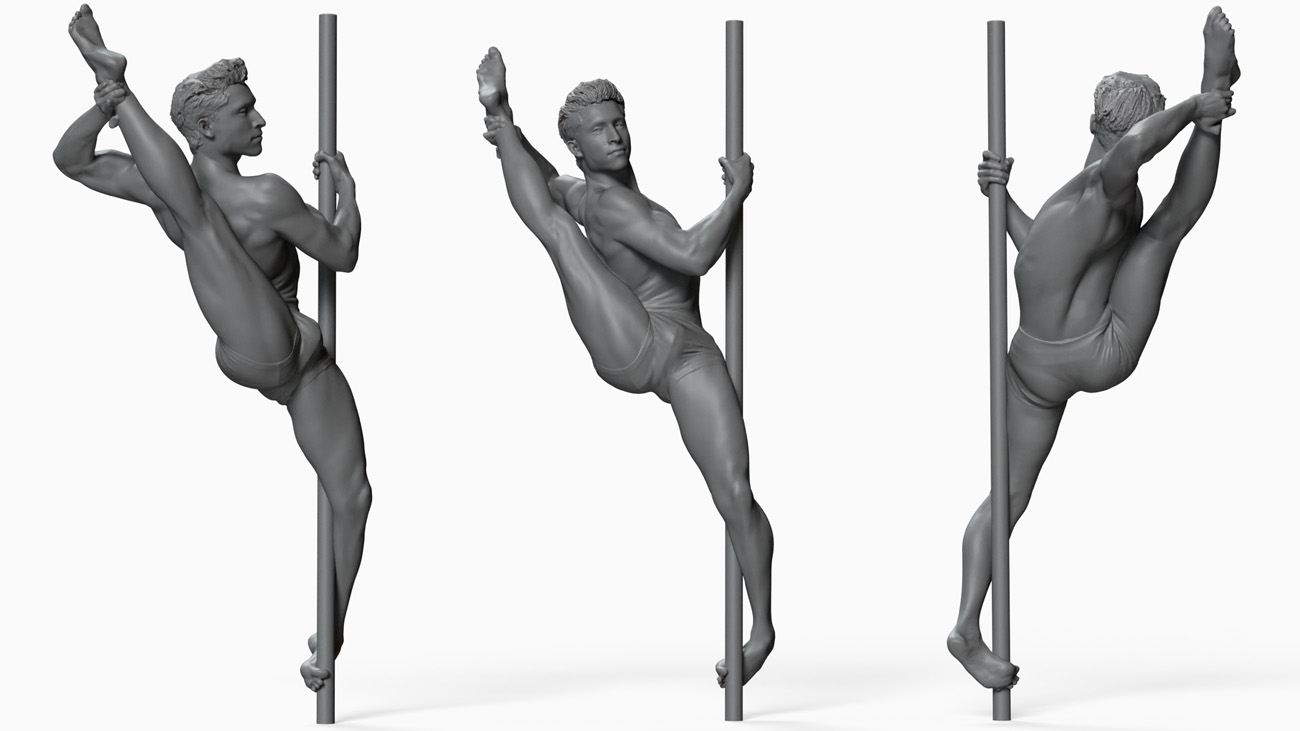 3D model of pole dancer: anatomy reference, download.