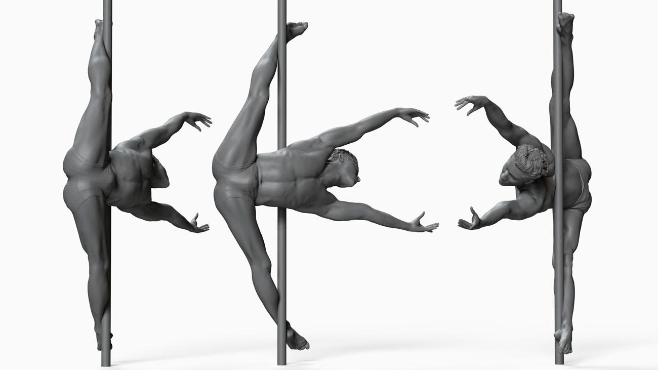 3D model of pole dancer: anatomy reference, download.