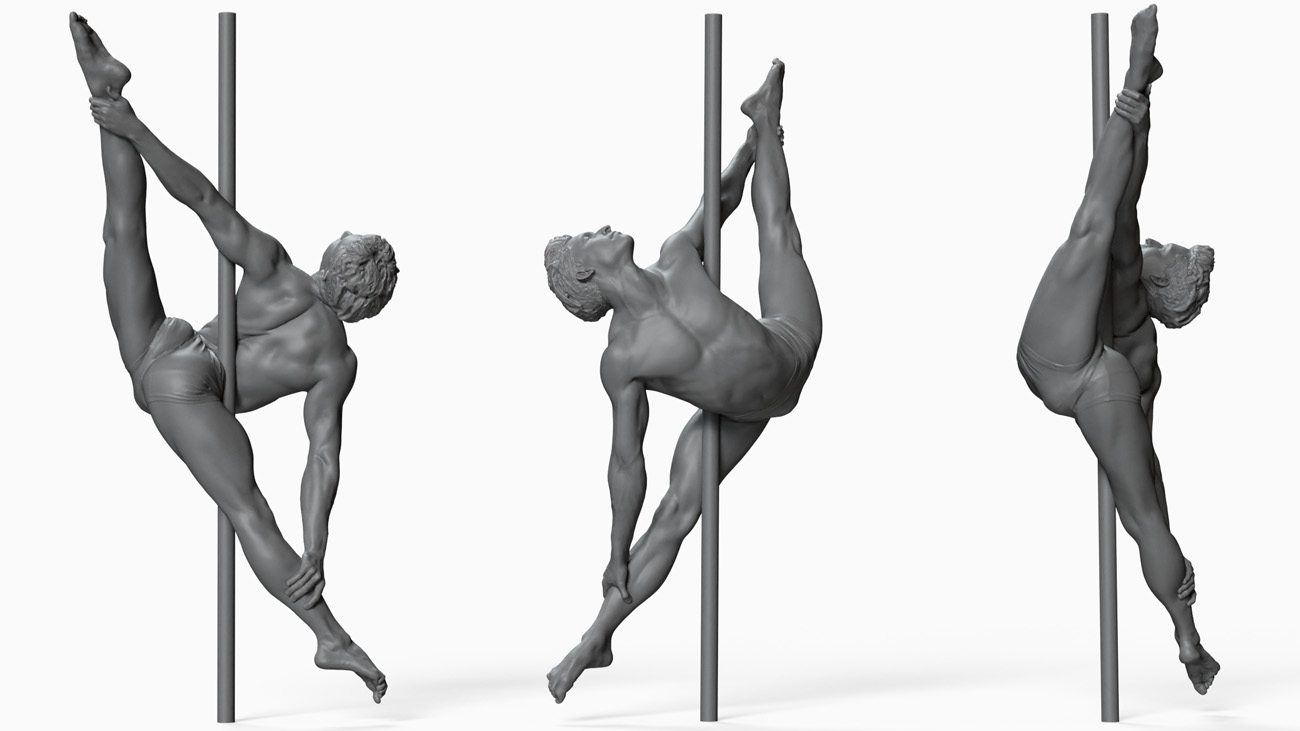 3D model of pole dancer: anatomy reference, download.