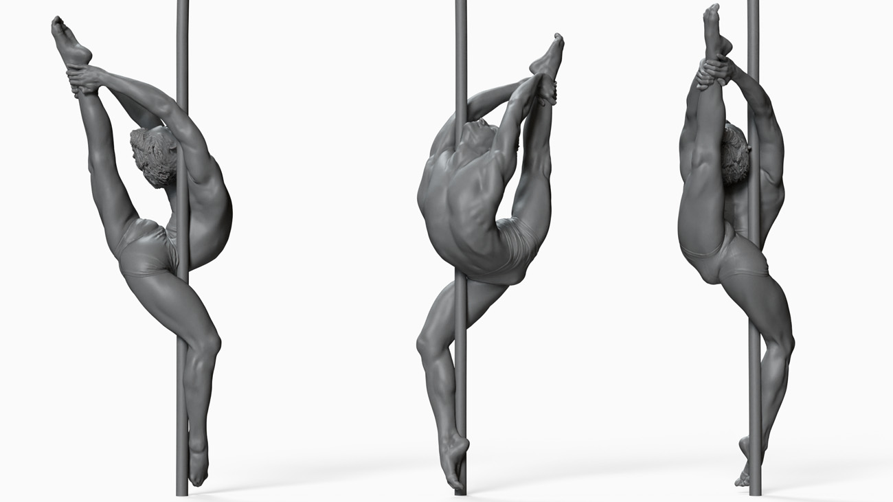 3D model of pole dancer: anatomy reference, download.