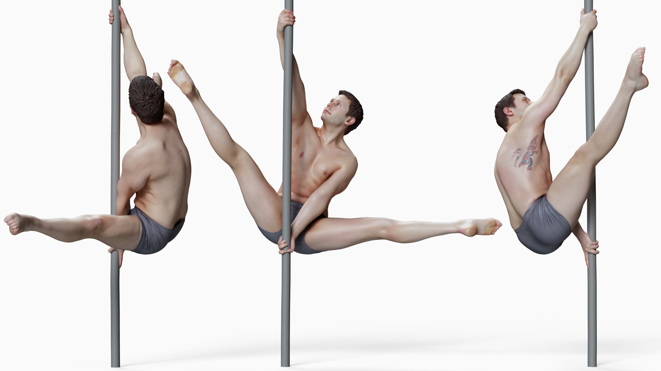 3D model of pole dancer: anatomy reference, download.