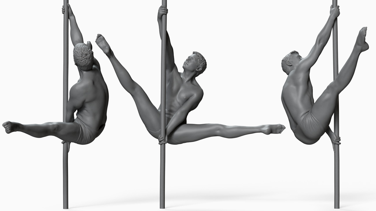 3D model of pole dancer: anatomy reference, download.