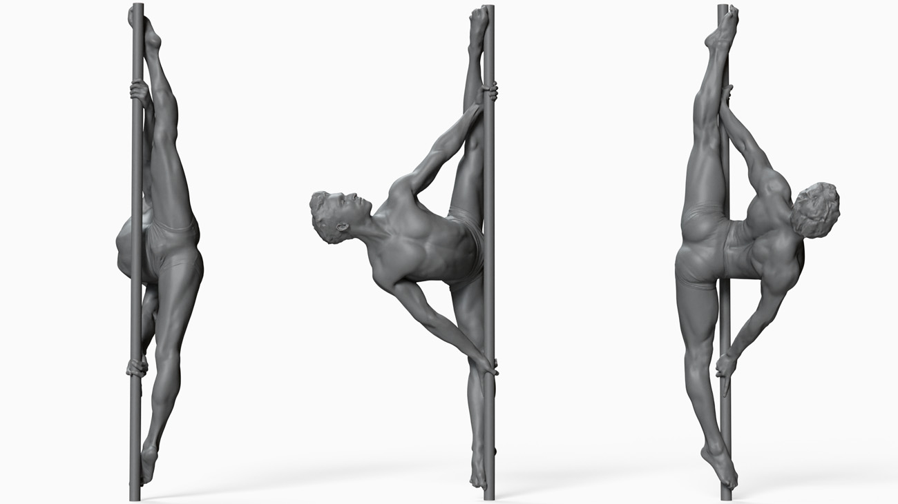 3D model of pole dancer: anatomy reference, download.