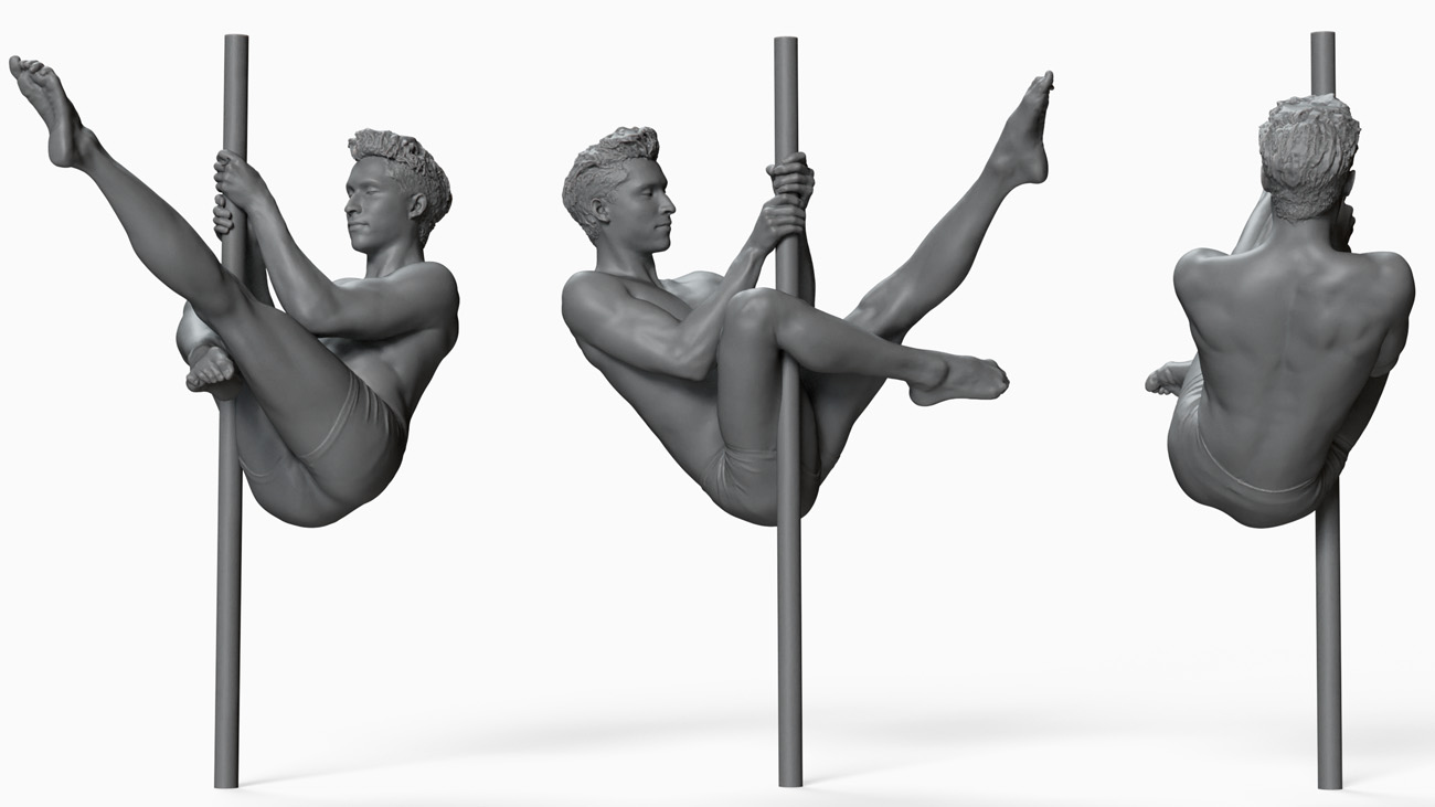 3D model of pole dancer: anatomy reference, download.