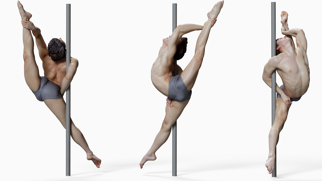 3D model of pole dancer: anatomy reference, download.