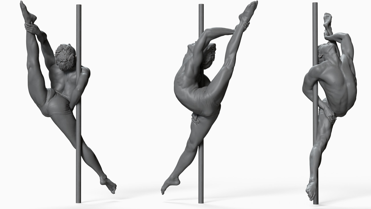 3D model of pole dancer: anatomy reference, download.