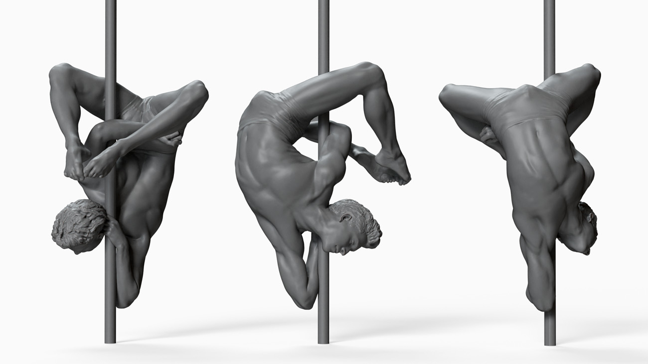 3D model of pole dancer: anatomy reference, download.