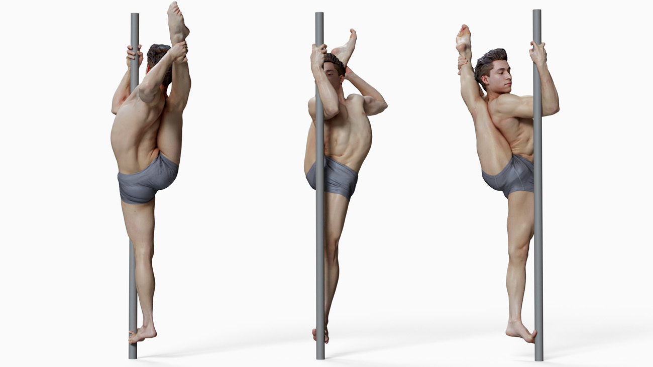 3D model of pole dancer: anatomy reference, download.