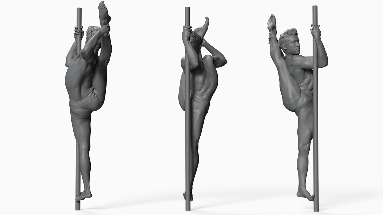 3D model of pole dancer: anatomy reference, download.