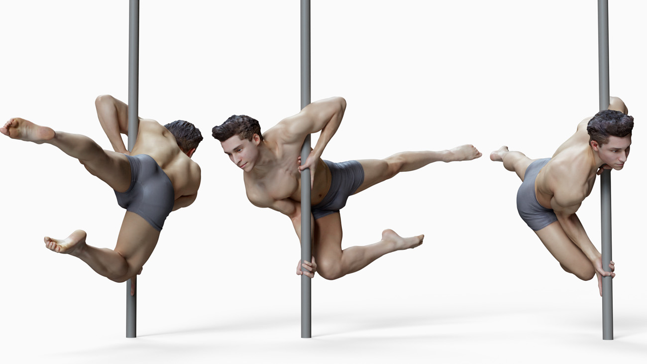 3D model of pole dancer: anatomy reference, download.