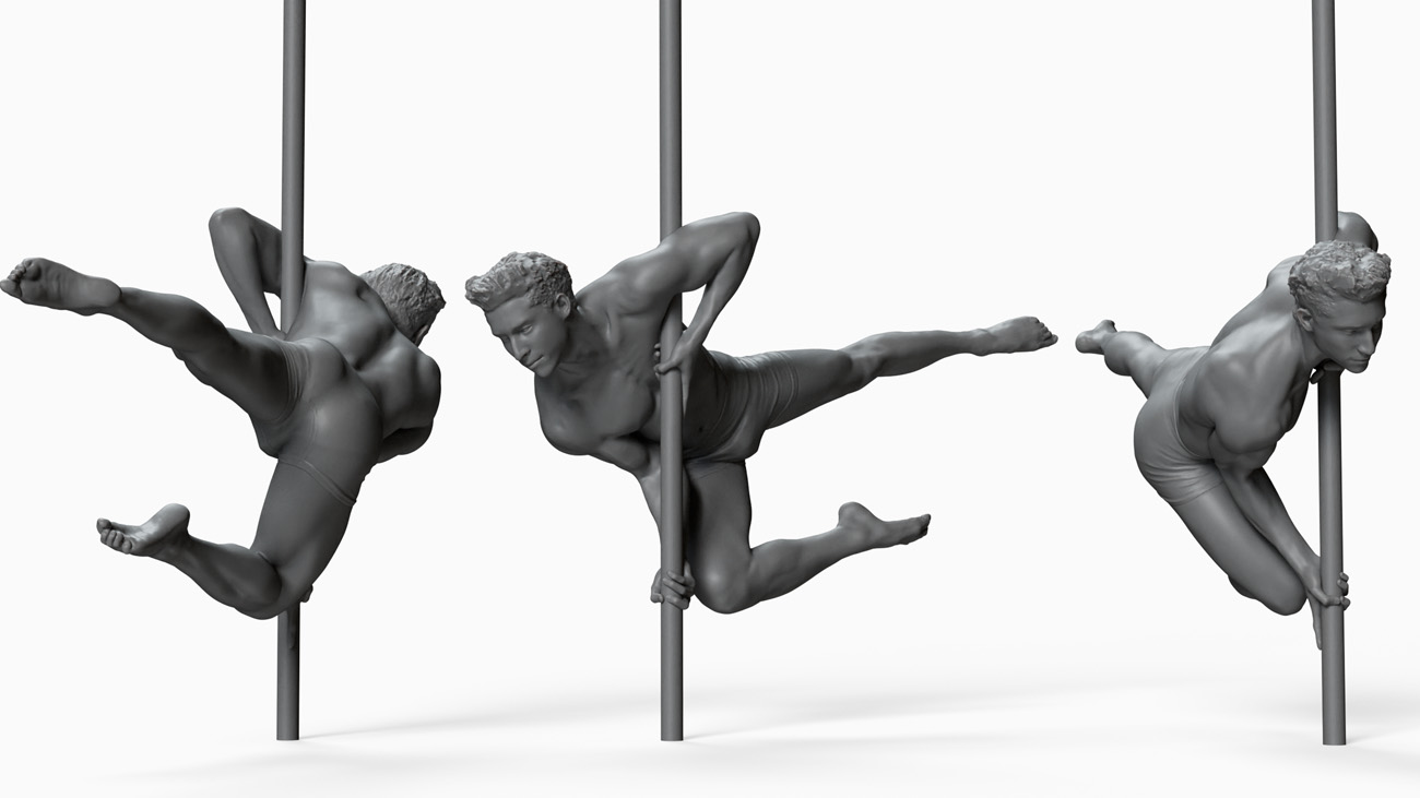 3D model of pole dancer: anatomy reference, download.