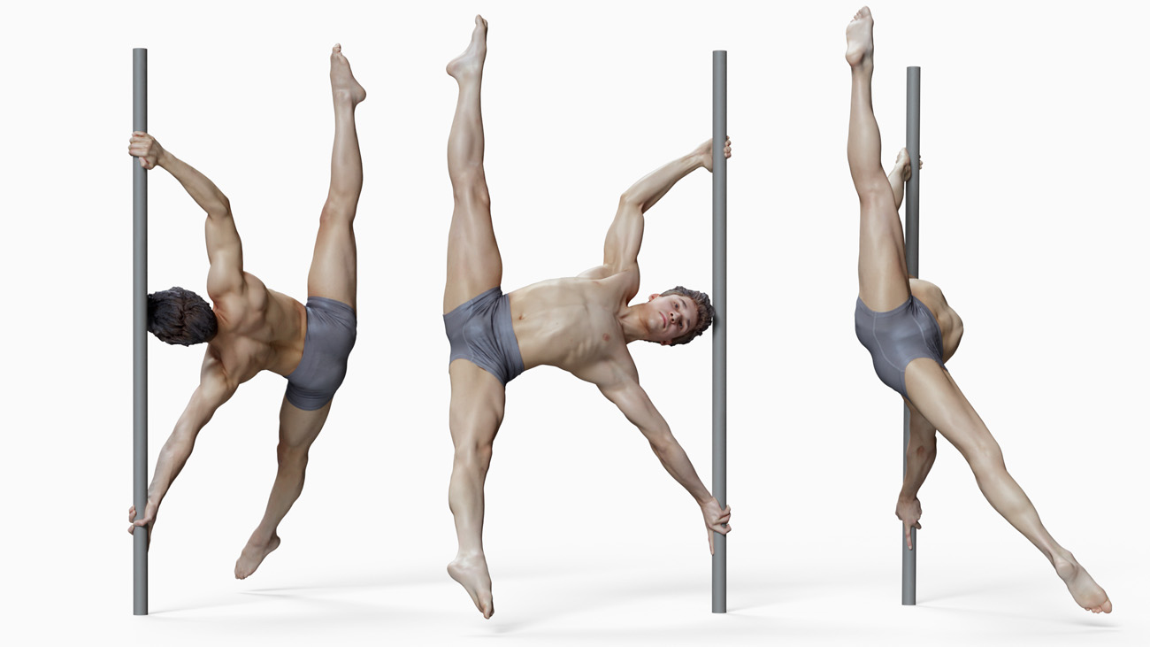 3D model of pole dancer: anatomy reference, download.