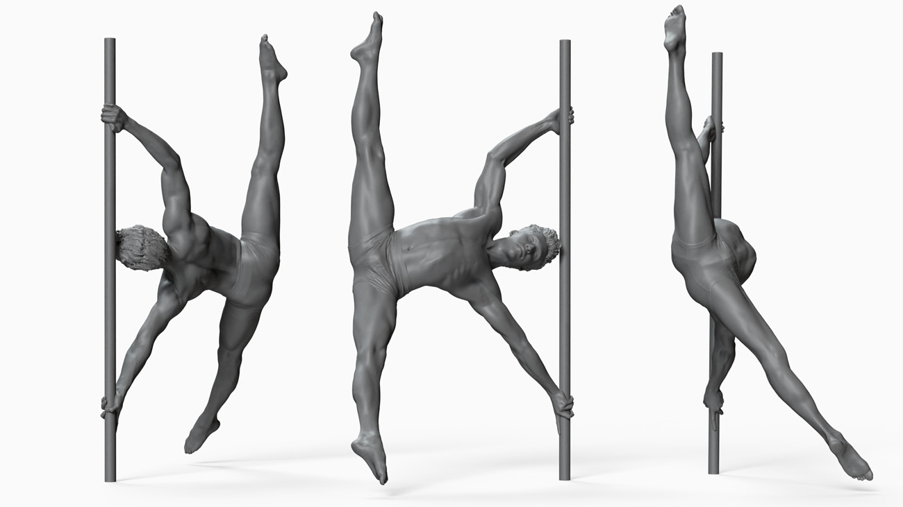 3D model of pole dancer: anatomy reference, download.