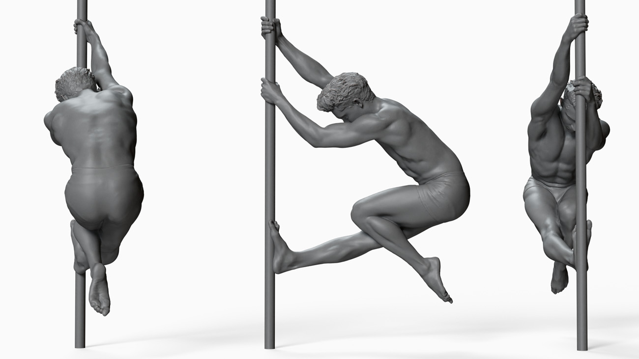 3D model of pole dancer: anatomy reference, download.