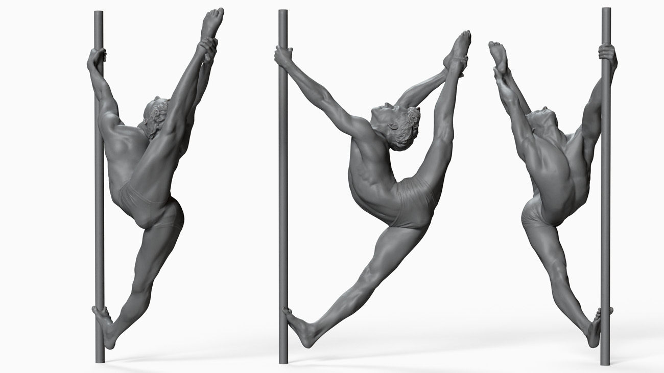 3D model of pole dancer: anatomy reference, download.