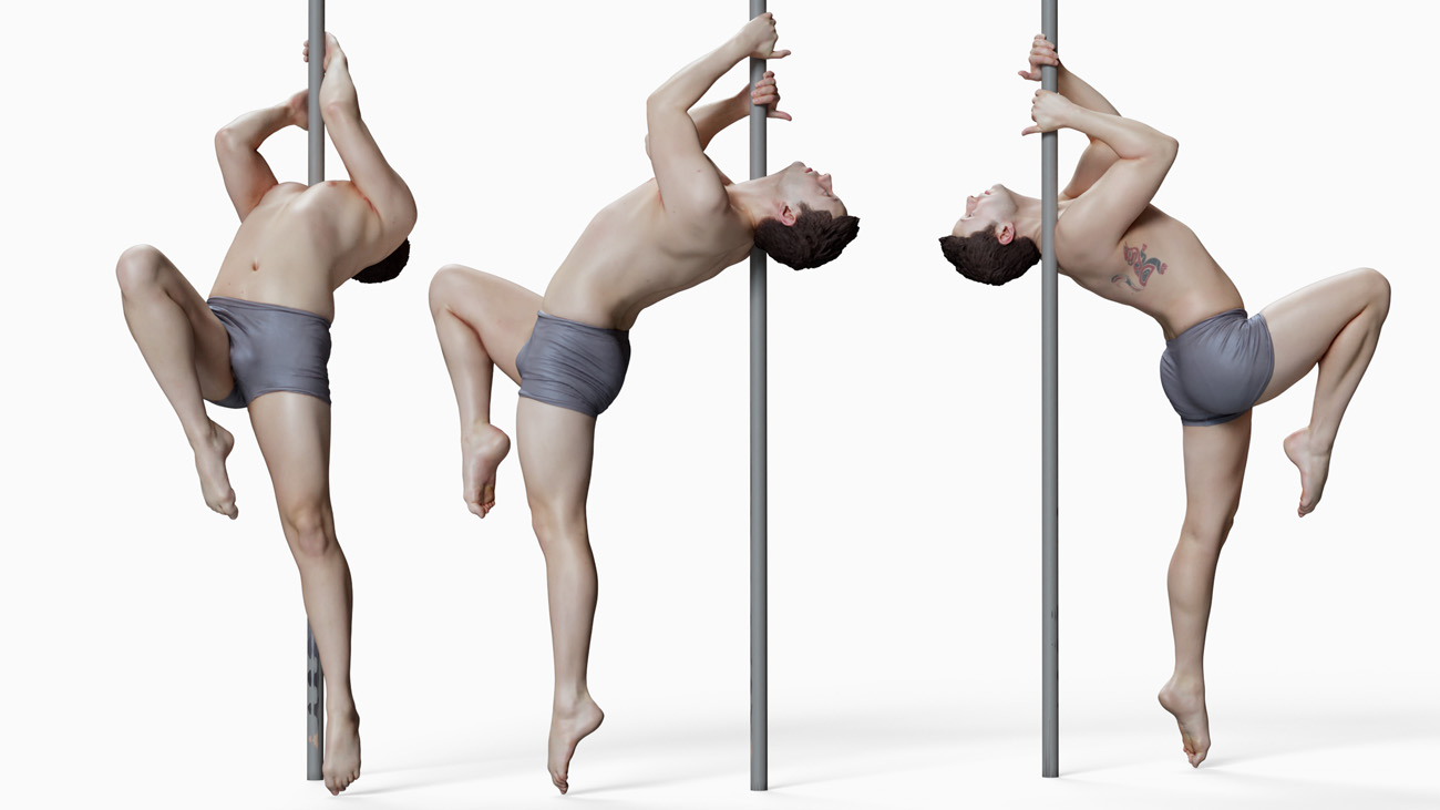 3D model of pole dancer: anatomy reference, download.