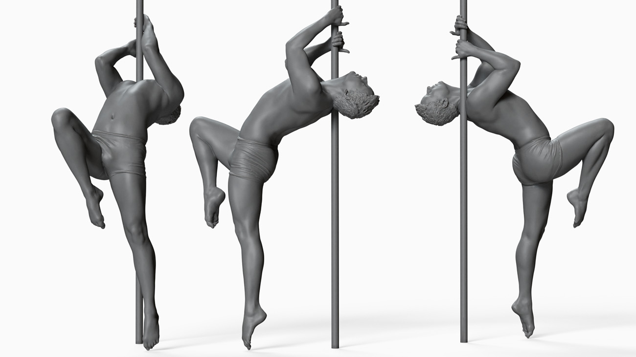 3D model of pole dancer: anatomy reference, download.