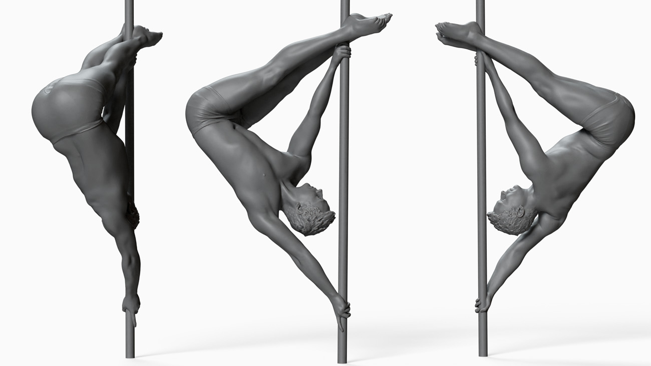 3D model of pole dancer: anatomy reference, download.