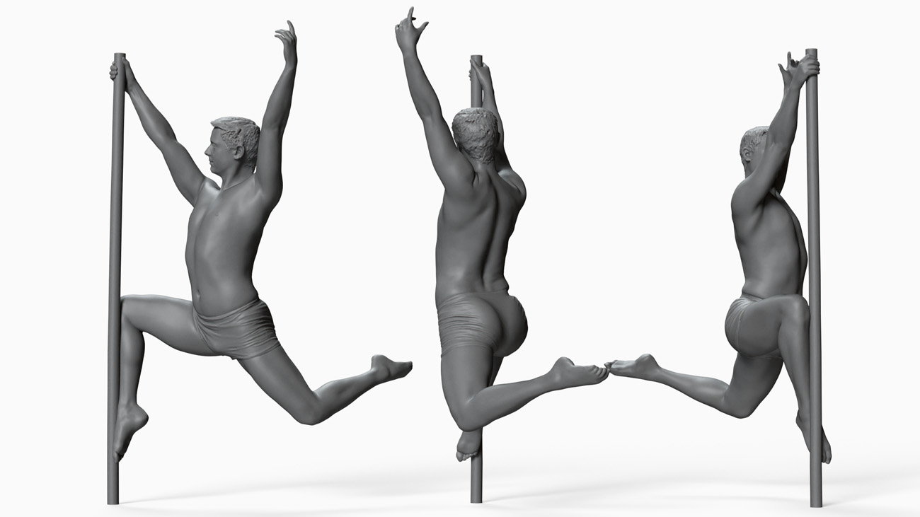 3D model of pole dancer: anatomy reference, download.