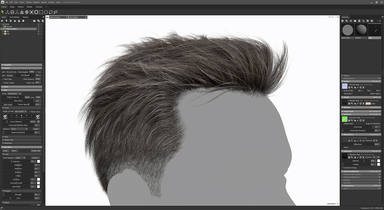 Rendering hair in marmoset