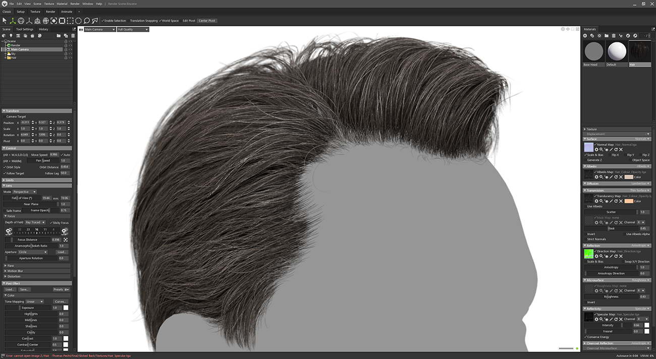 Rendering hair in marmoset