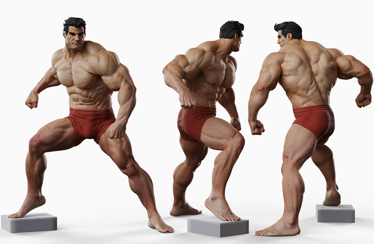 download this sculpted super man 3d body model from zbrush
