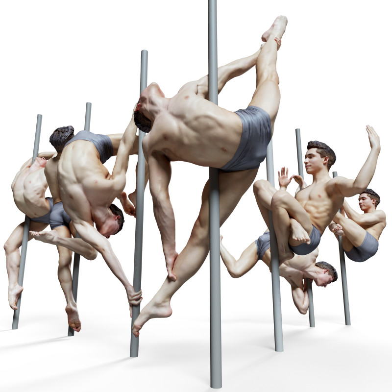 60 x Male pole dancer reference pose pack