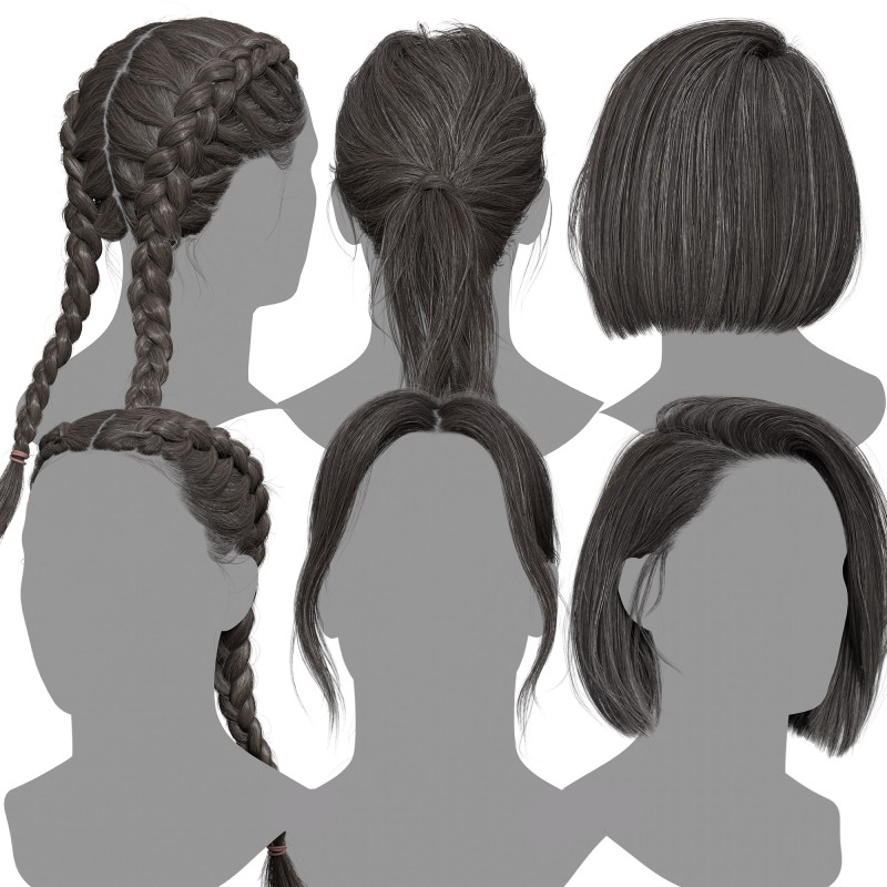 3 x female Realtime Hair Pack download