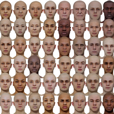 Male and Female 3D model Bundle / 48 x Retopologised Head Scans