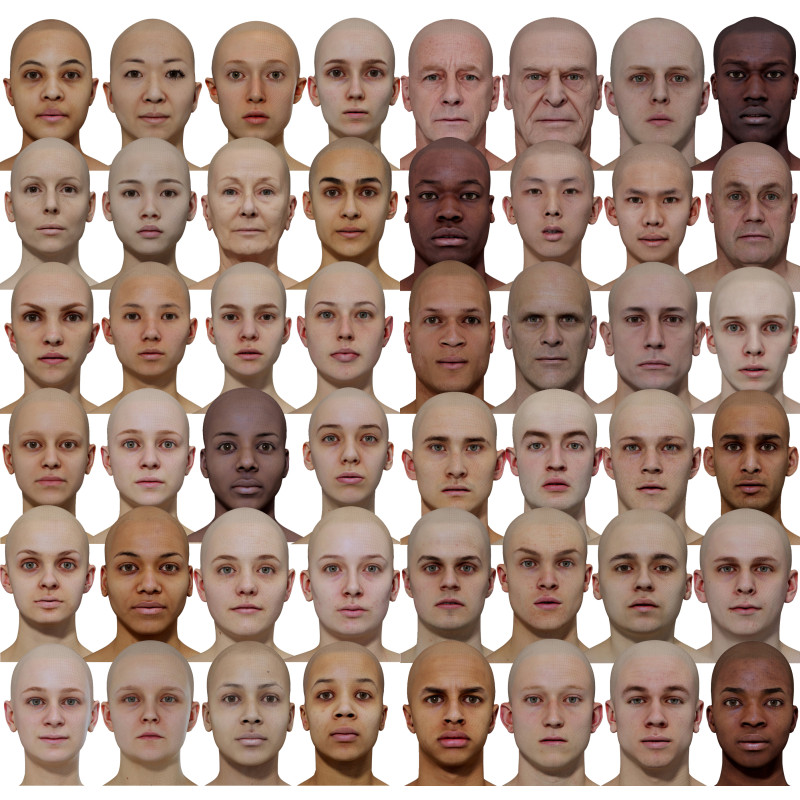 Male and Female 3D model Bundle / 48 x Retopologised Head Scans