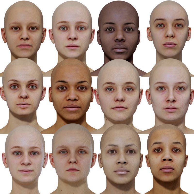 Female 3D model Bundle / 12 x Retopologised Head Scans