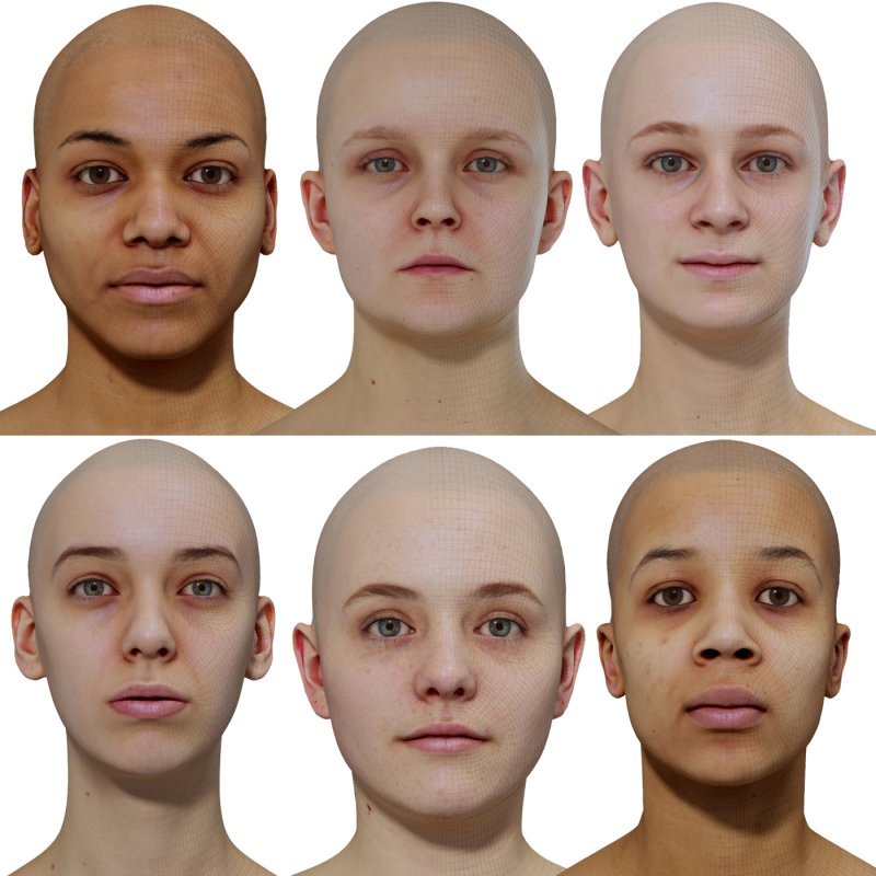 Female 3D model Bundle / 6 x Retopologised Head Scans