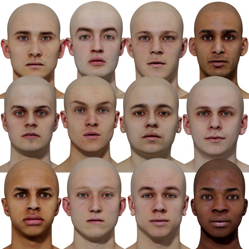 Male 3D model Bundle / 12 x Retopologised Head Scans