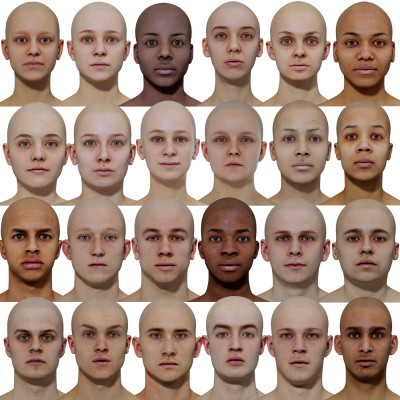 Male and Female 3D model Bundle / 24 x Retopologised Head Scans